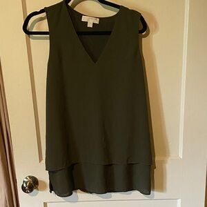 Michael Kors Olive Green Layered V-Neck Chiffon Top